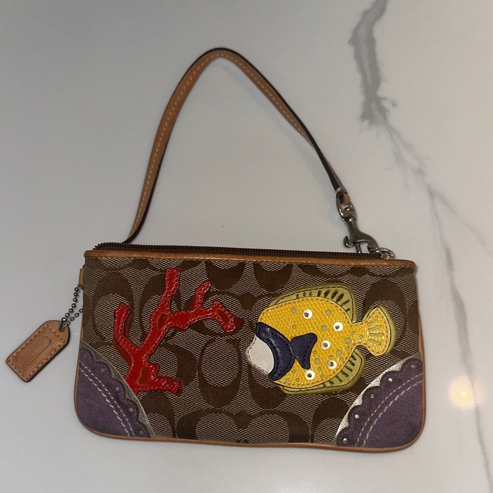 Coach Limited Edition Signature Fish Coral Appliqué Wristlet purse
